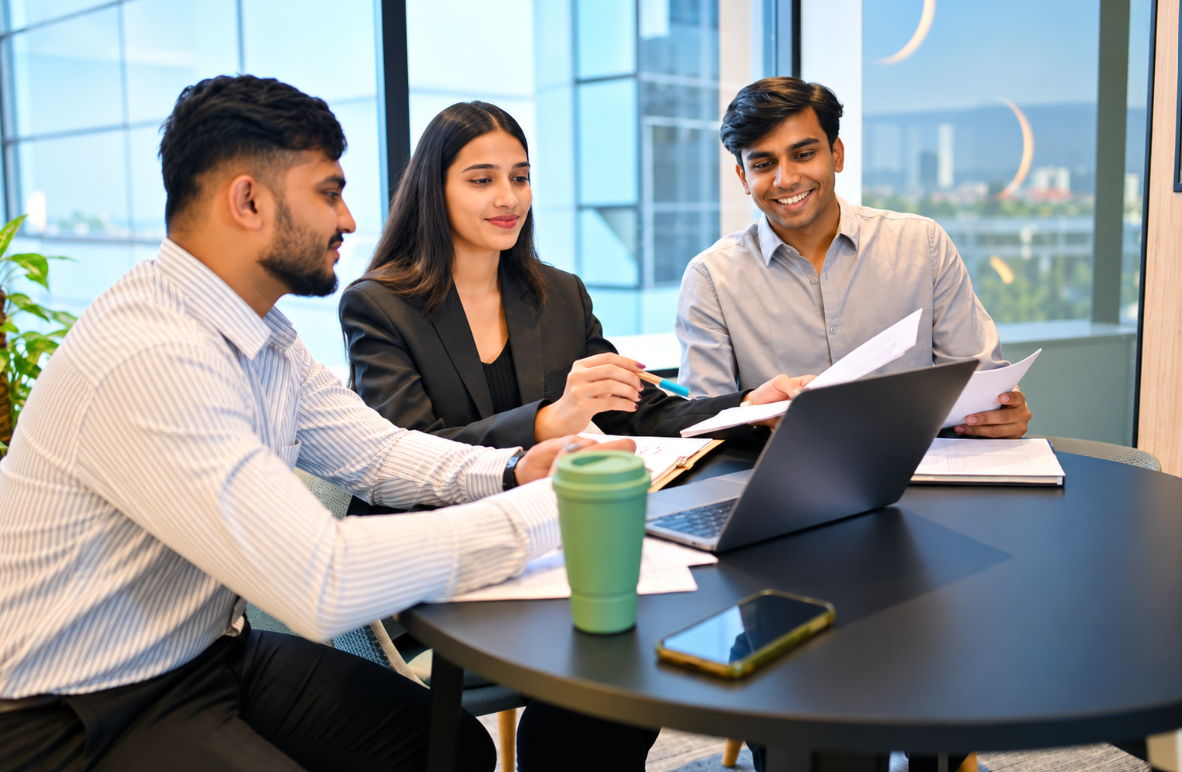 Business professionals consulting at JRC Legal